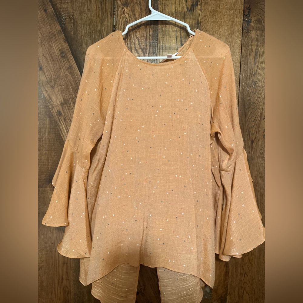 Lauren Conrad Blouse Tulip Sleeves Semi-sheer Light Orange Size Large 🧡